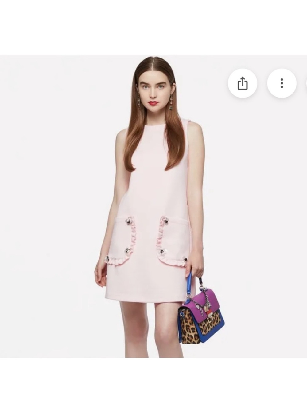 Sleeveless Pink Shift Dress with Front Pocket Trim